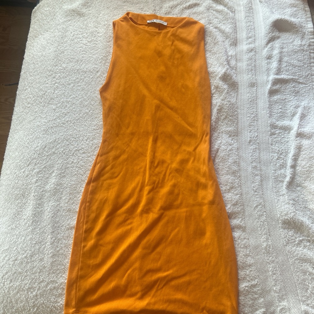 Zara Orange Bodycon Mini Dress Mock Neck Sleeveless